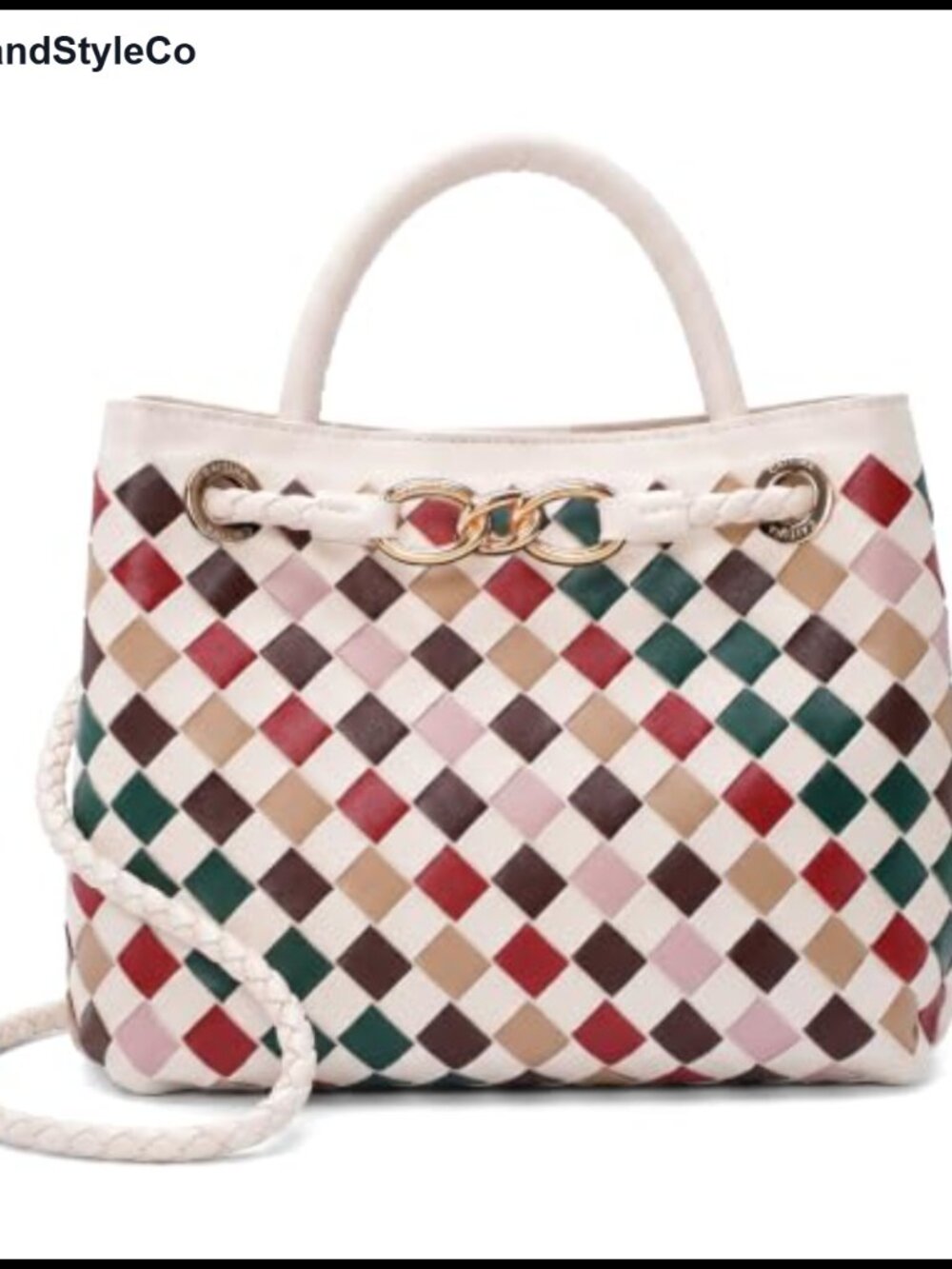 Woven Tote Bag Vegan Leather Shoulder Handbag Top Handle Women
